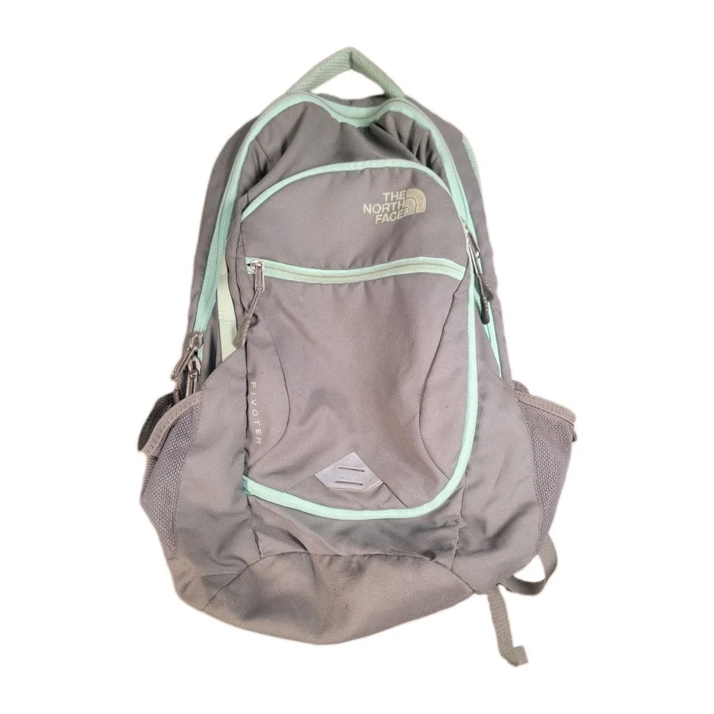 The North Face Pivoter Backpack Gray Mint Green Laptop School Travel Daypack